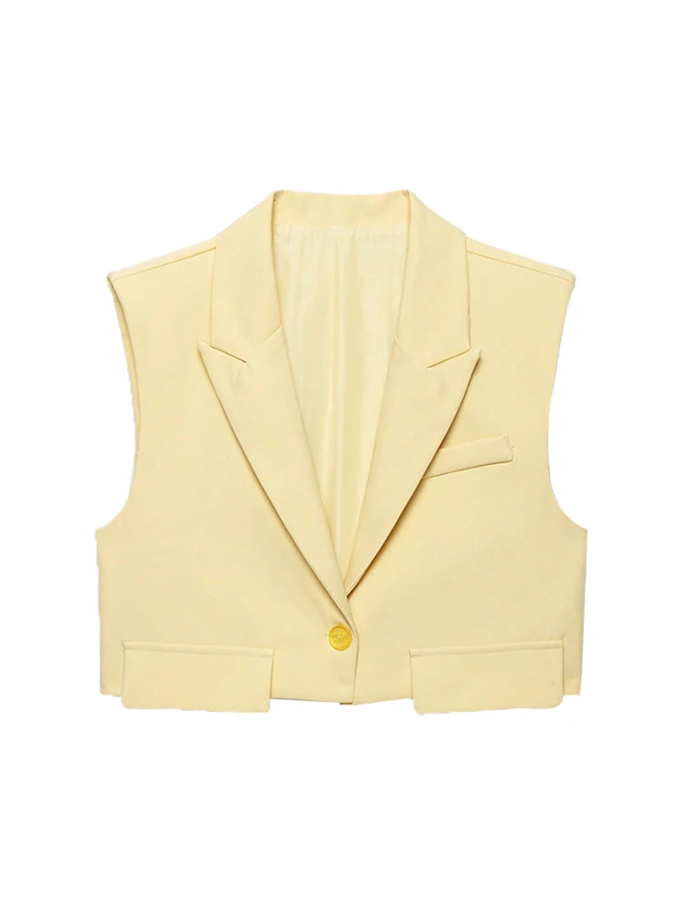 Sleeveless Tank Top Vest  Cropped Waistcoat Lapel Collar