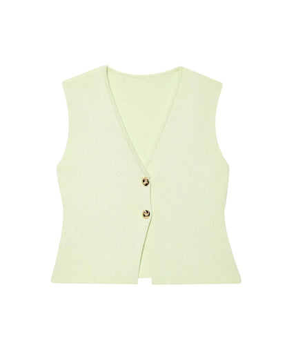 2 Piece Set Chic V-Neck Sleeveless Button Knitted Vest Top + Splicing High Waist Ankle-Length Skirt