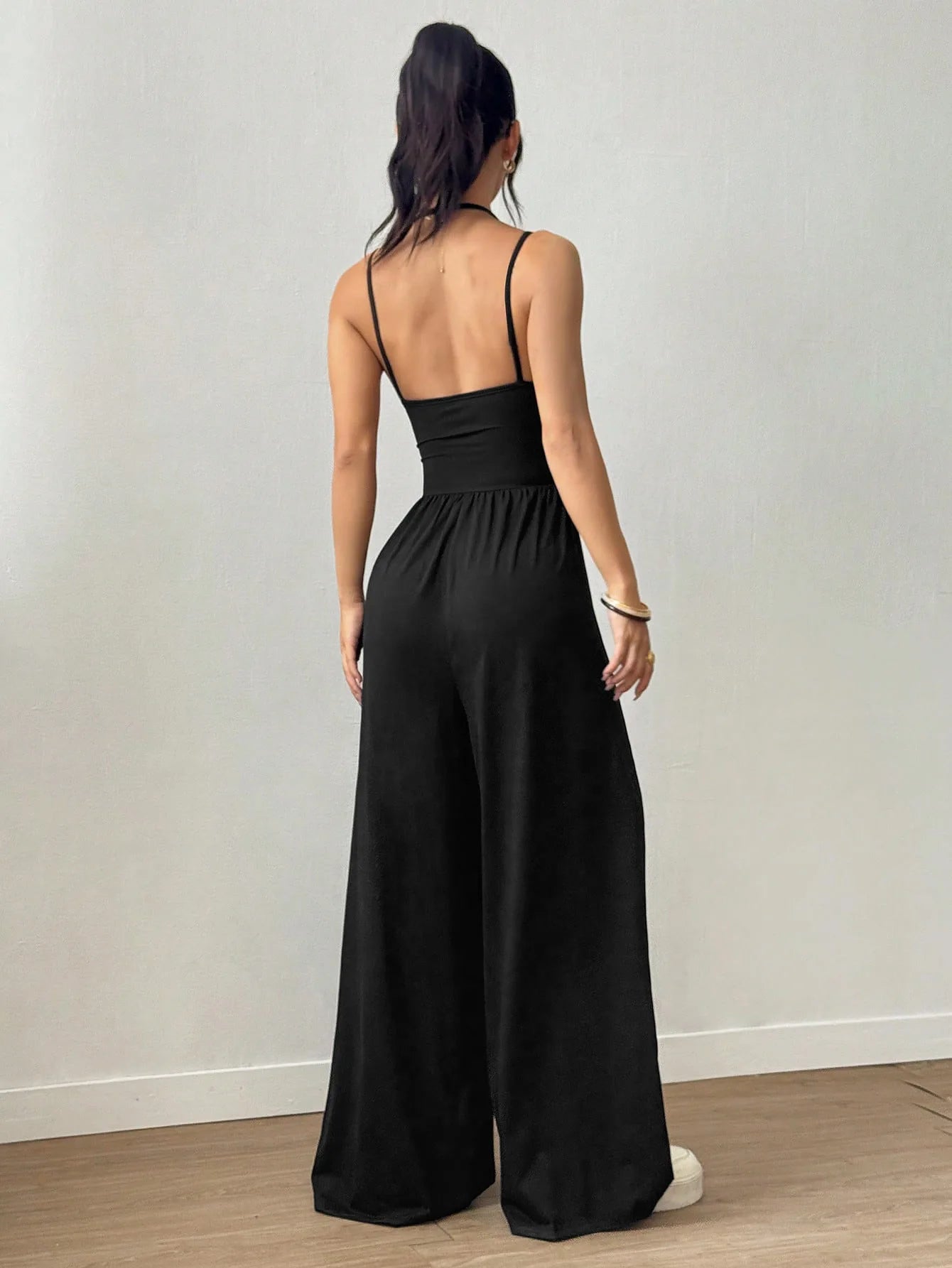 New Spring Summer Jumpsuit Solid Color Casual Simple Spring Summer Suspender Sleeveless High Waist Backless Loose Overalls