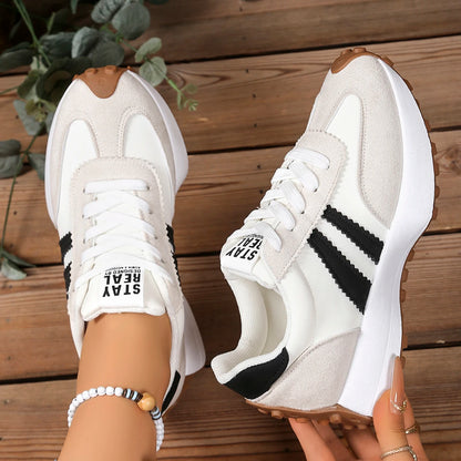 New Style Elegant Lace Up Casual Shoes Women Spring/Autumn Round Toe Thick Sole Anti Slip Comfortable Sports Shoes