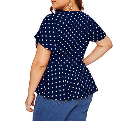 Women's Polka Dot V-Neck Short Sleeve Top