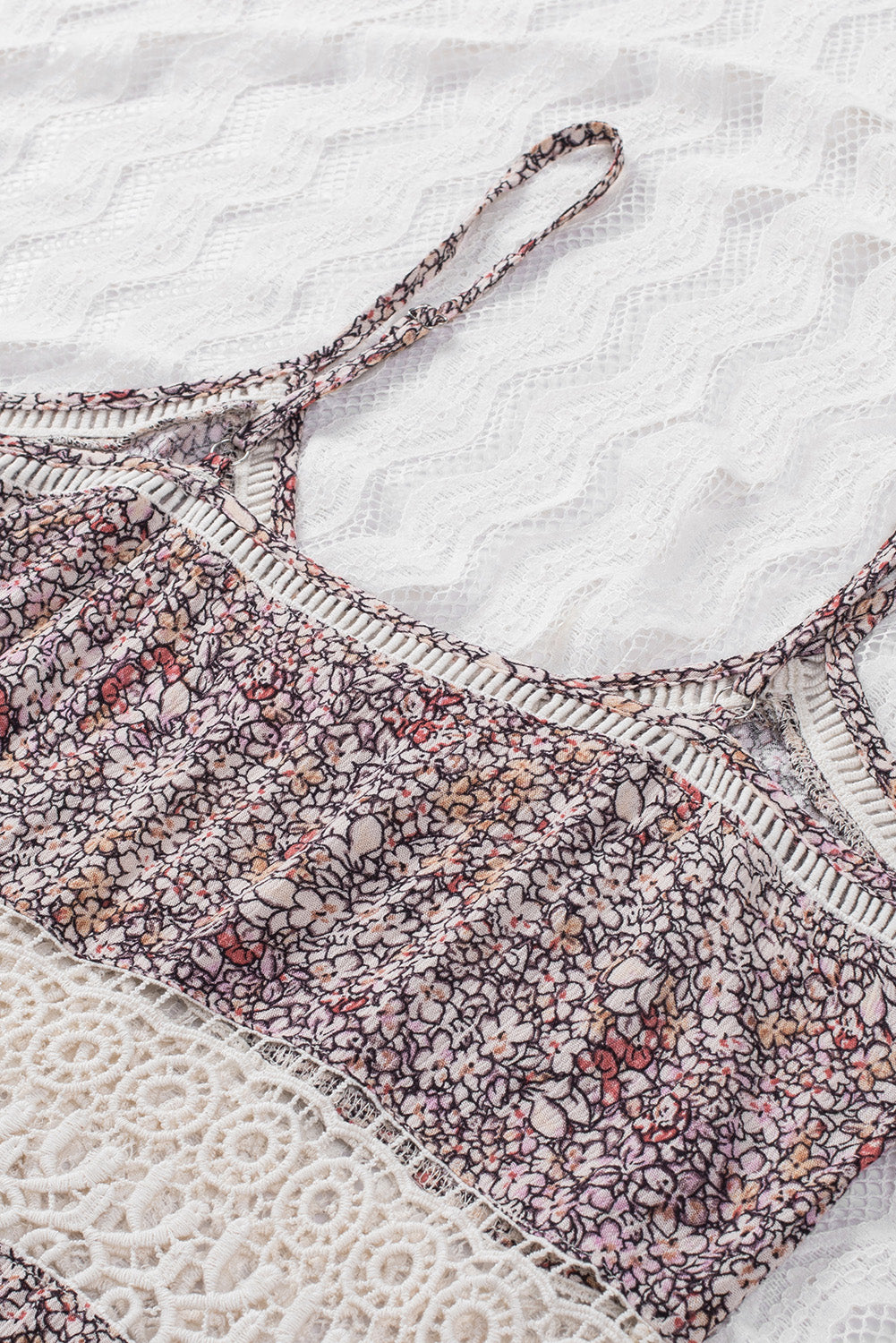 Multicolor Floral Print Lace Crochet Spaghetti Strap Tank Top