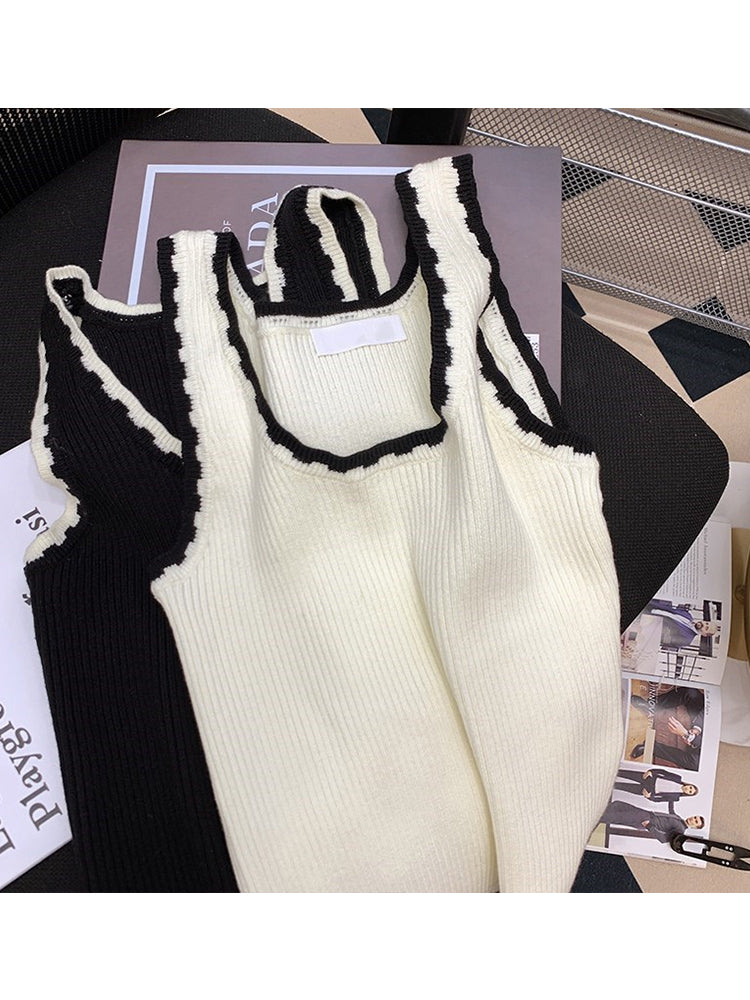 U-neck Ribbed Contrast Knitted Summer top