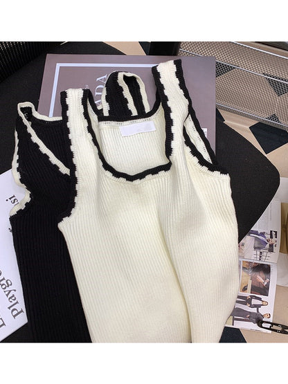 U-neck Ribbed Contrast Knitted Summer top
