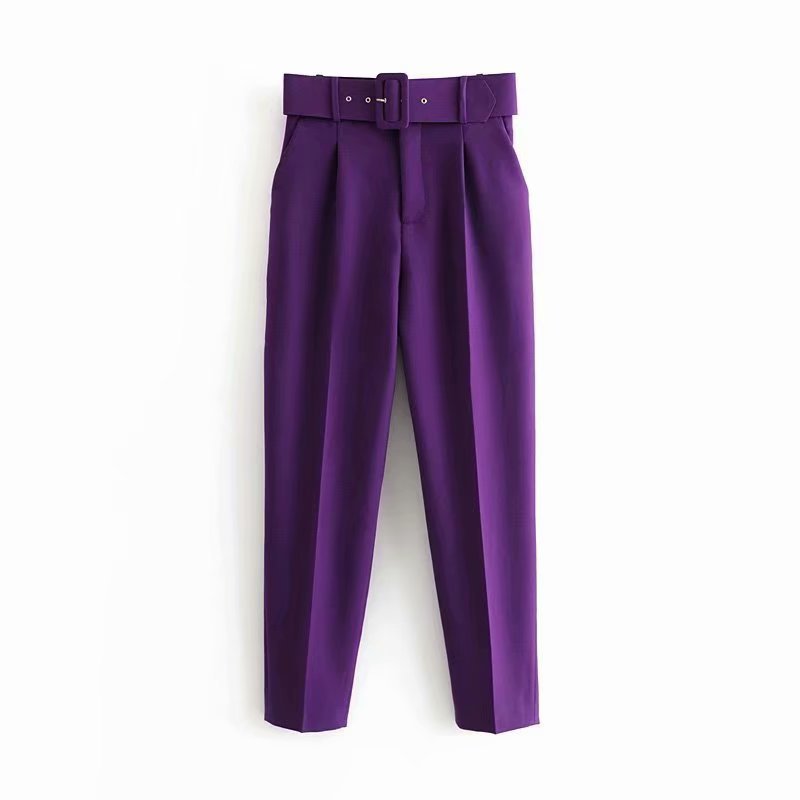 High Waist Slim Fit Suit Pants with Belt