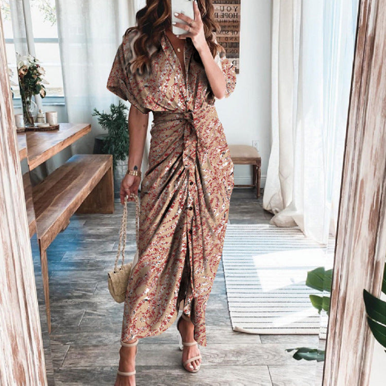 Short Sleeve ruffle  Maxi Dress for Women