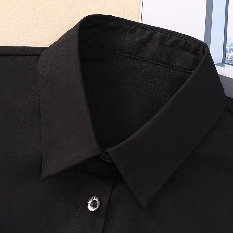 Solid Cotton Detachable Collar Blouse Top