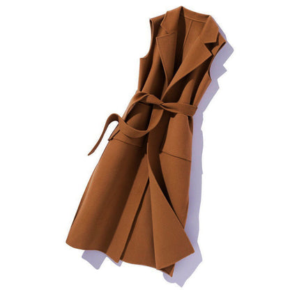 Sleeveless Wool Blend Long Vest for Women