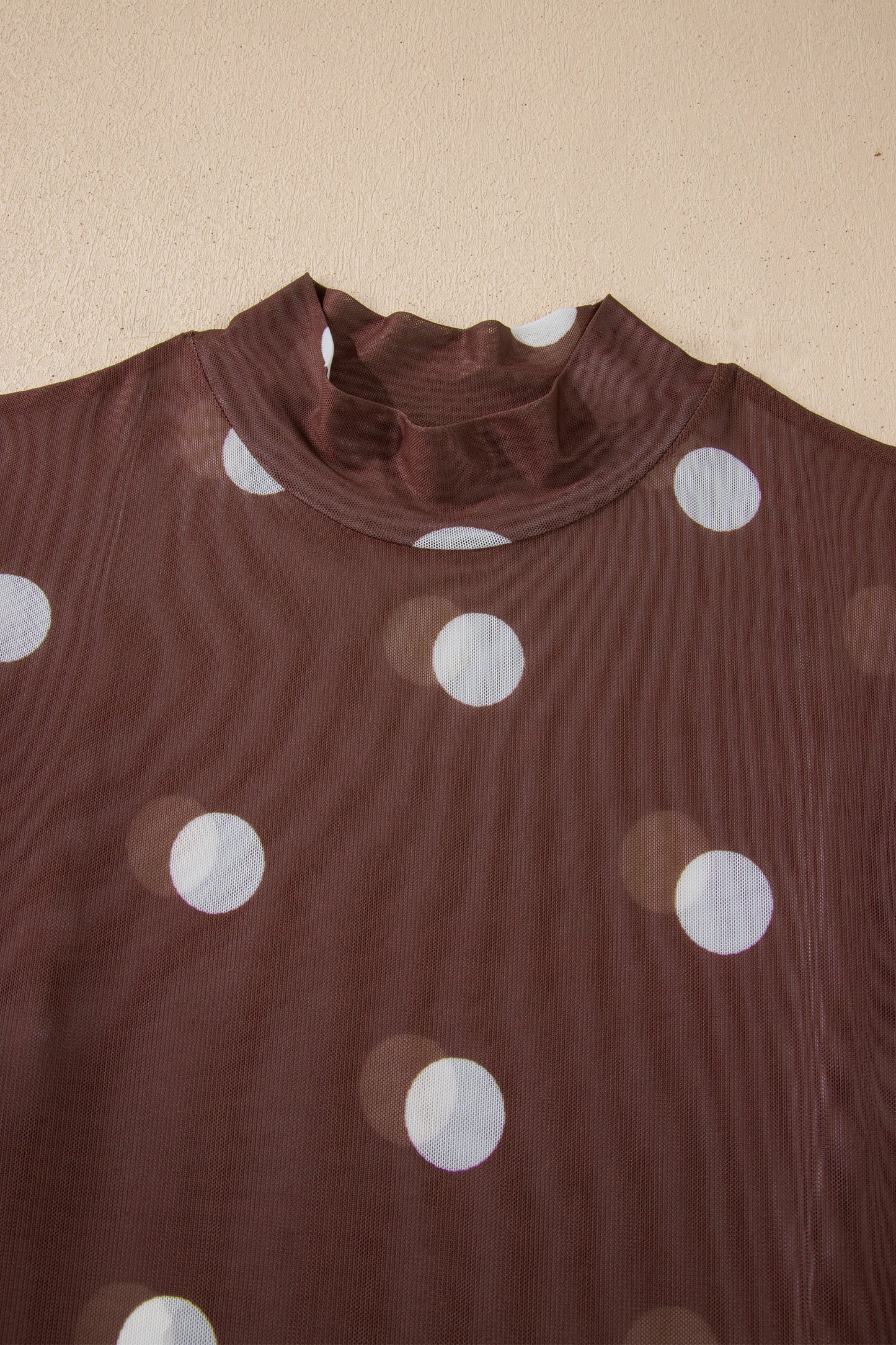 Black Vintage Polka Dot Print Mesh Long Sleeve Bodysuit