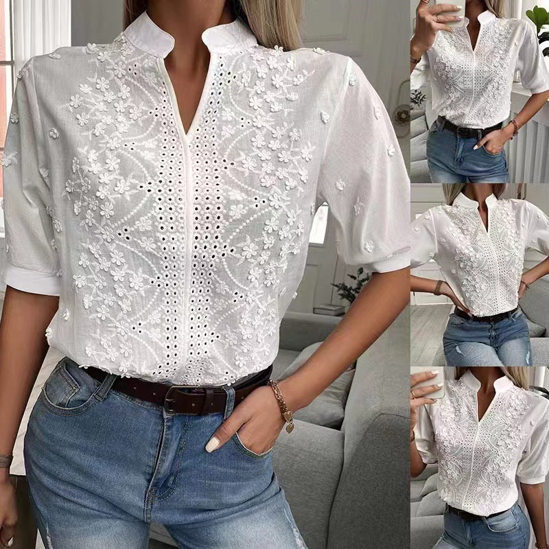 Summer Fashion Embroidered Short Sleeve Top