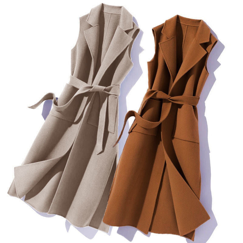 Sleeveless Wool Blend Long Vest for Women