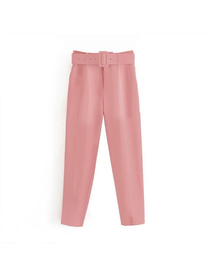 High Waist Slim Fit Suit Pants with Belt