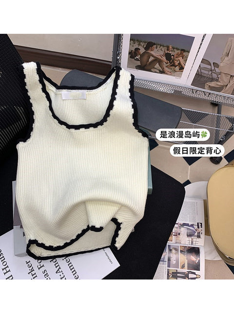 U-neck Ribbed Contrast Knitted Summer top