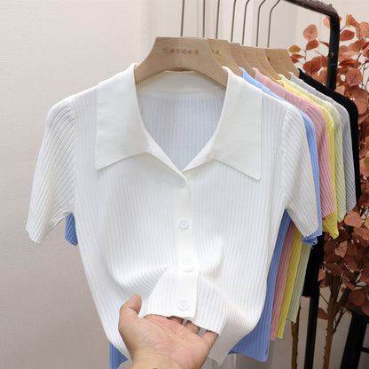 Women's Short Sleeve Silk Blend Polo Shirt - Unique Design