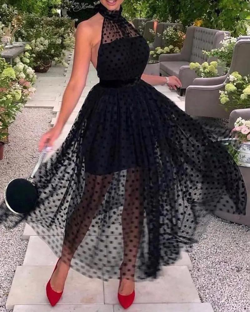Sheer Black Polka Dot Swing Dress for Women
