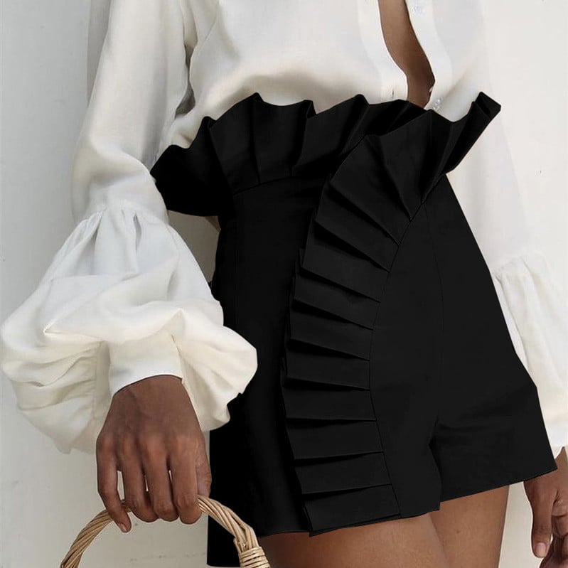 High-Waisted Lace Pleated Shorts for Women