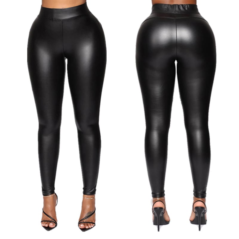 Slim Stretch Solid Color Leather Pants for Women