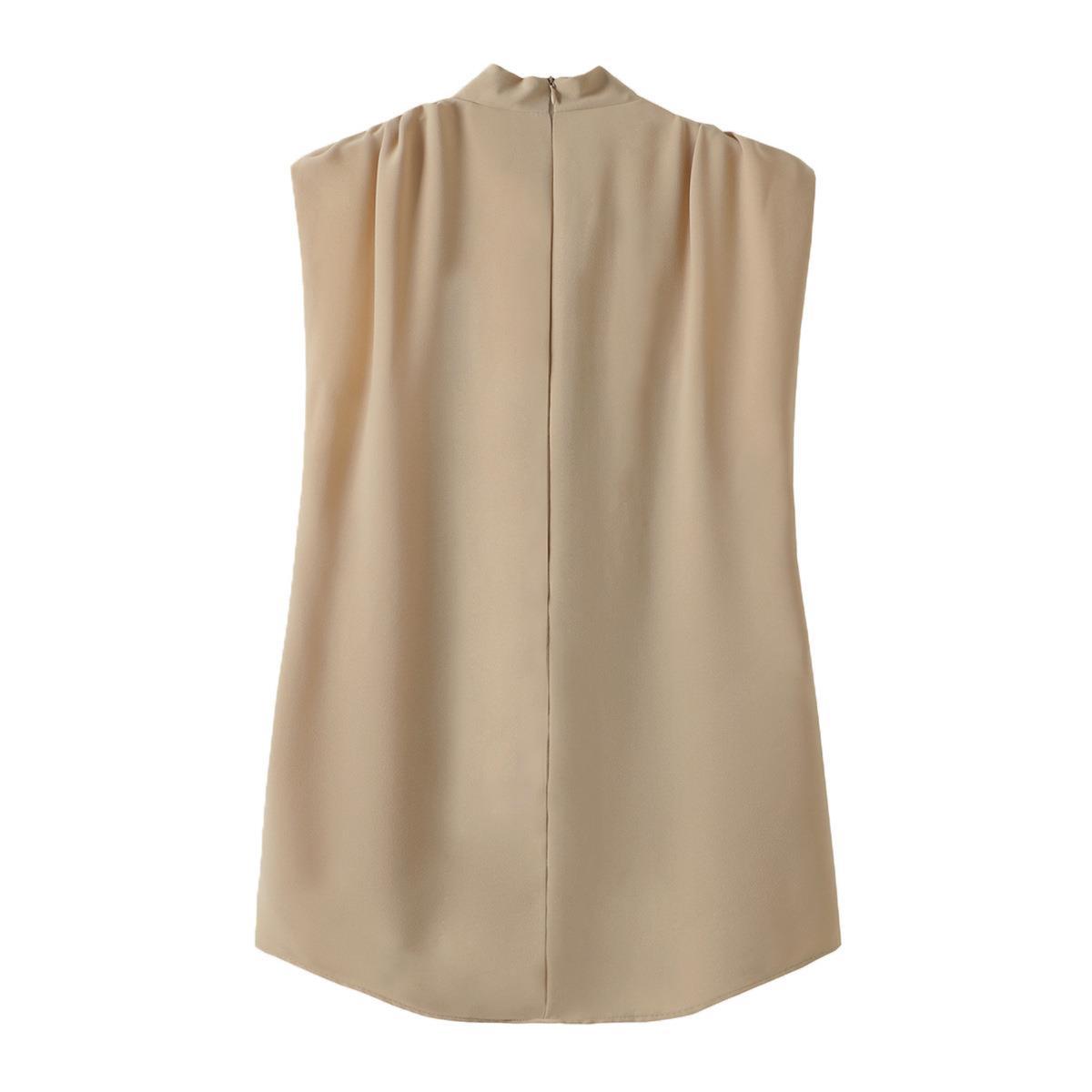 Casual Sleeveless mock neck Solid Color Blouse