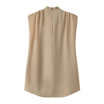 Casual Sleeveless mock neck Solid Color Blouse