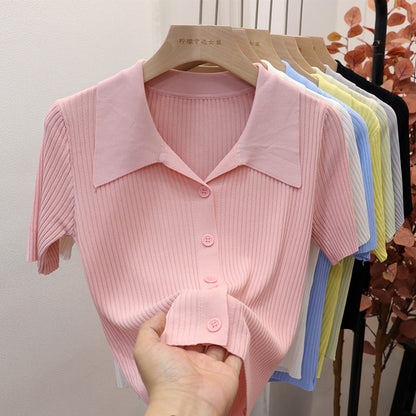 Women's Short Sleeve Silk Blend Polo Shirt - Unique Design
