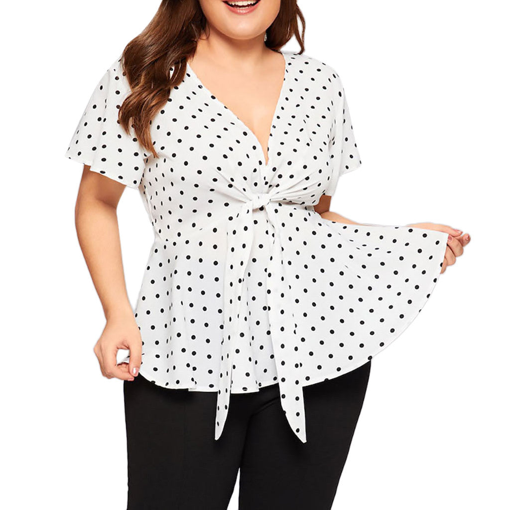 Women's Polka Dot V-Neck Short Sleeve Top