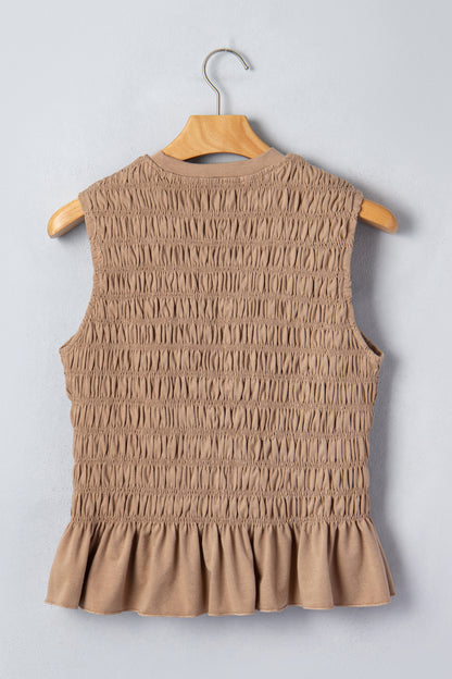Fiery Red Shirred Slim Fit Ruffle Hem Tank Top