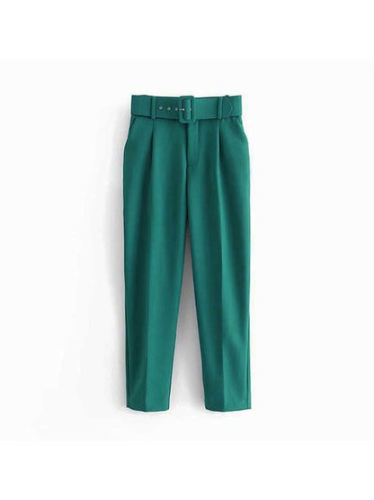 High Waist Slim Fit Suit Pants with Belt