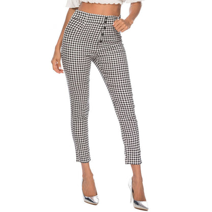 High-Waisted Checkered 3/4 Pencil Pants for Women