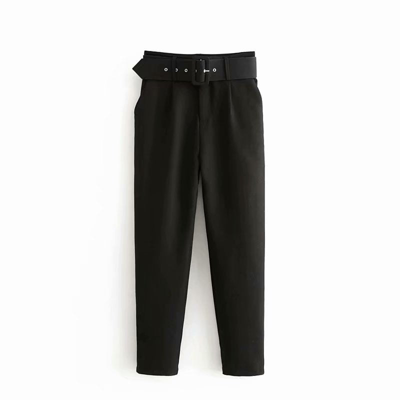 High Waist Slim Fit Suit Pants with Belt