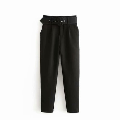 High Waist Slim Fit Suit Pants with Belt