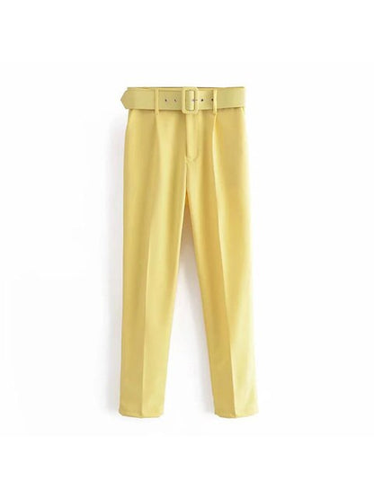 High Waist Slim Fit Suit Pants with Belt