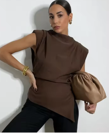 Trendy Sleeveless Top with Pleated Shoulder Details