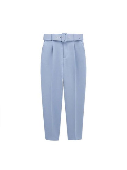 High Waist Slim Fit Suit Pants with Belt