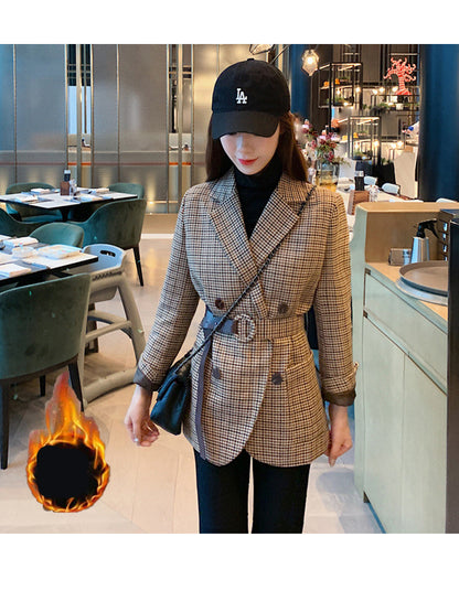 Plaid Suit Jacket for Women with belt