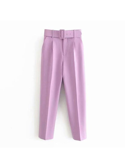 High Waist Slim Fit Suit Pants with Belt