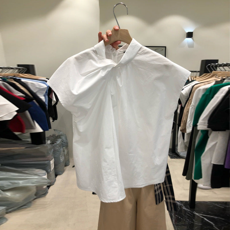 Irregular Ruffled Collar Short Sleeve Blouse for Women
