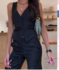 Sleeveless Vest Top - Fashionable Vest with belt