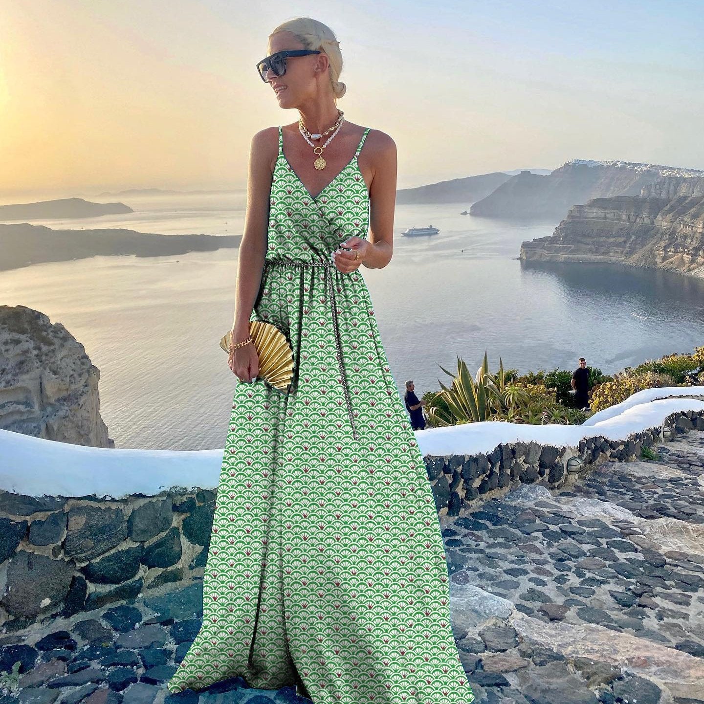 Women's Printed Large Swing Dress with Fashion Belt