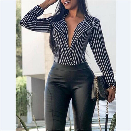 Striped Long Sleeve V-Neck Cross Shirt