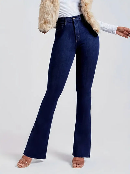 Solid Color Butt Lifting Mid- Rise Flare Jeans