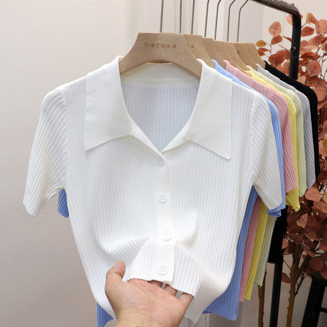 Women's Short Sleeve Silk Blend Polo Shirt - Unique Design