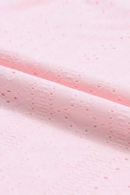 Light Pink Eyelet Knit Patterned Loose V Neck Tank Top