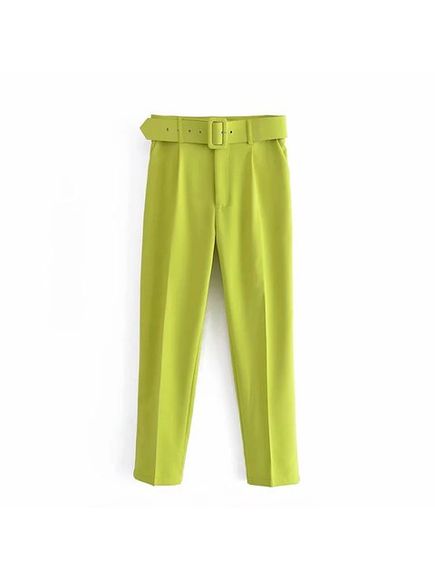 High Waist Slim Fit Suit Pants with Belt