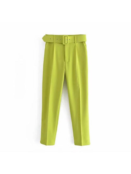 High Waist Slim Fit Suit Pants with Belt