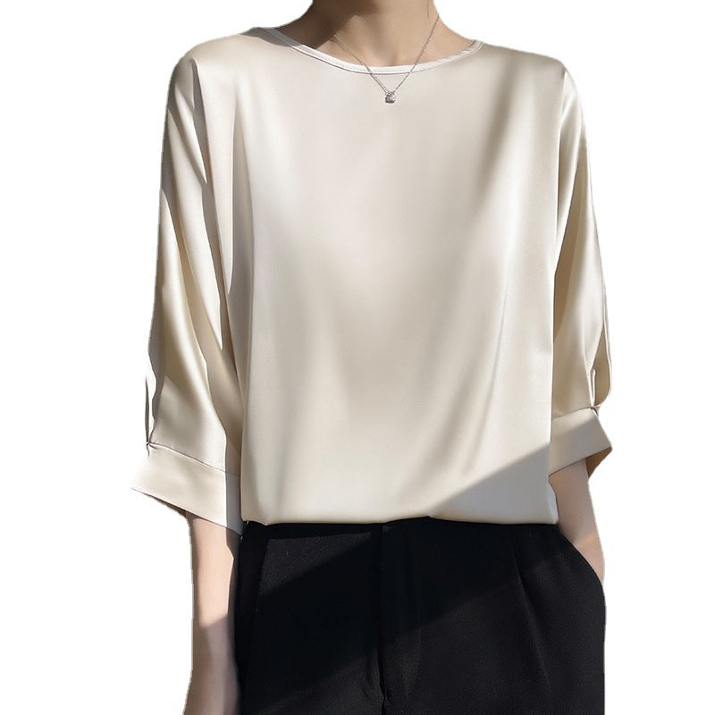 Middle length Sleeve Satin Blouse - Plus Size
