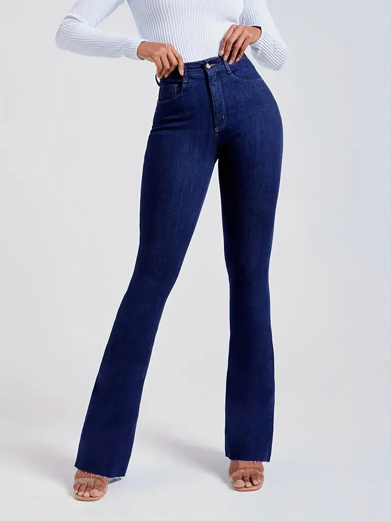Solid Color Butt Lifting Mid- Rise Flare Jeans