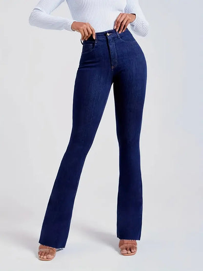Solid Color Butt Lifting Mid- Rise Flare Jeans