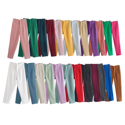 Basic Pleated Straight Leg Pants for Women