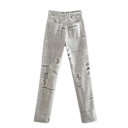 Print Patchwork Straight Pants for Women