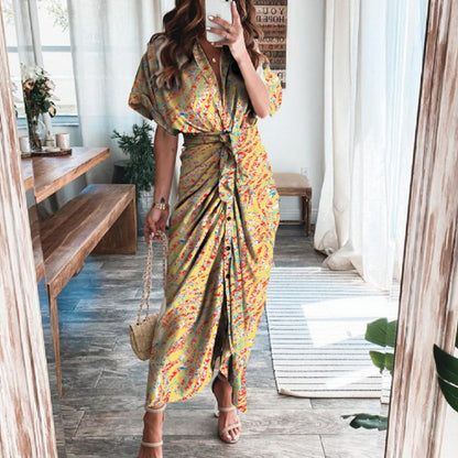 Short Sleeve ruffle  Maxi Dress for Women